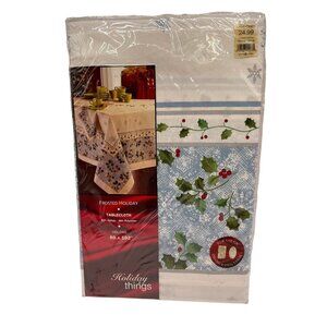 NOS Linens 'n' Things Christmas Holiday Oblong Tablecloth 60” X 102” Poinsettias